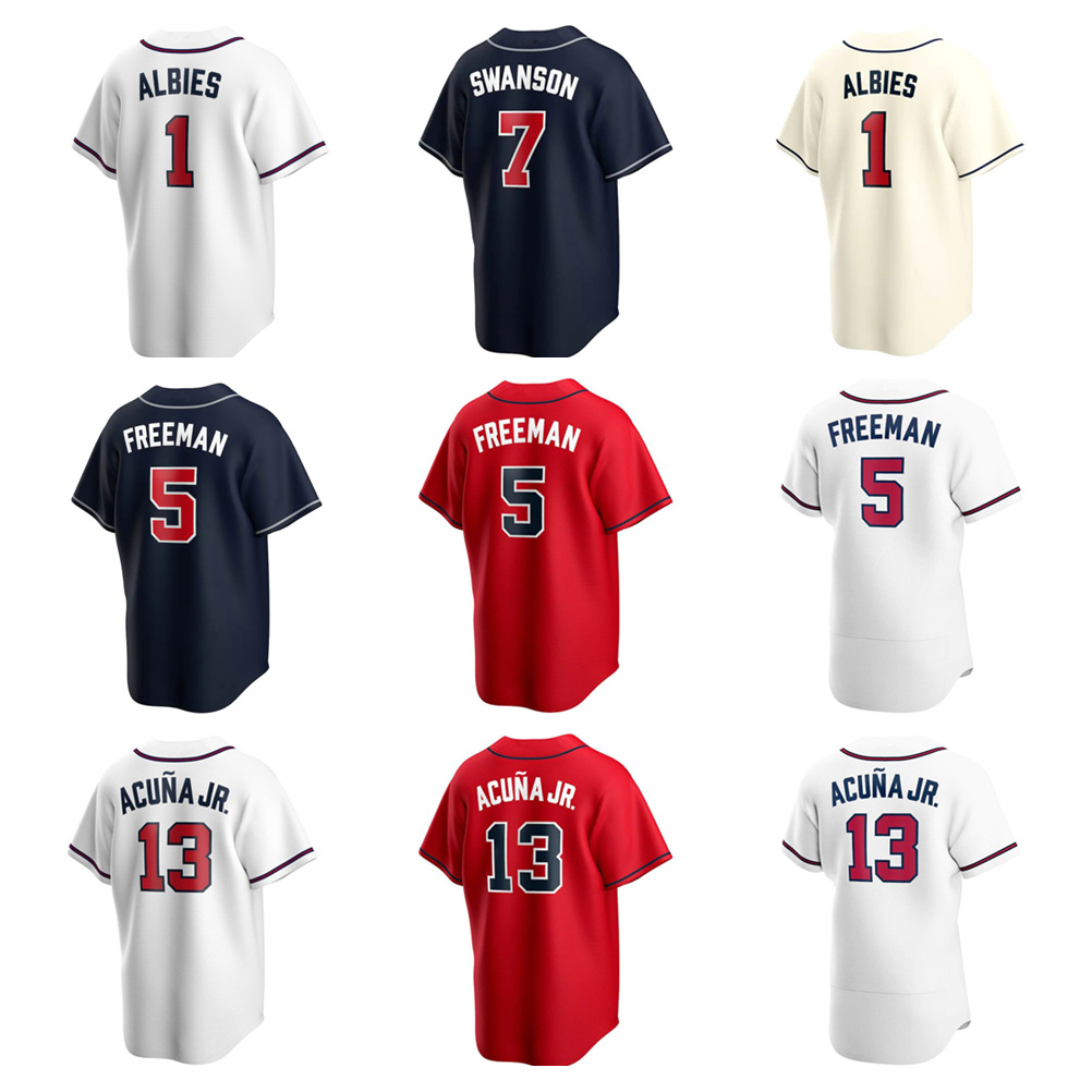 

2021 Custom 7 Dansby Swanson Baseball Jersey 5 Freddie Freeman 13 Ronald Acuna Jr. 1 Ozzie Albies 20 Marcell Ozuna 27 Austin Riley Man Woman Youth Kids Jerseys, Color 9