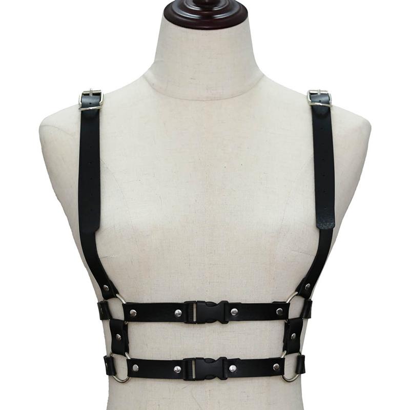 

Belts Handmade Leather Body Harness Women Punk Goth Adjustable Chest Lingerie Gothic Garter Belt Crop Top, Black