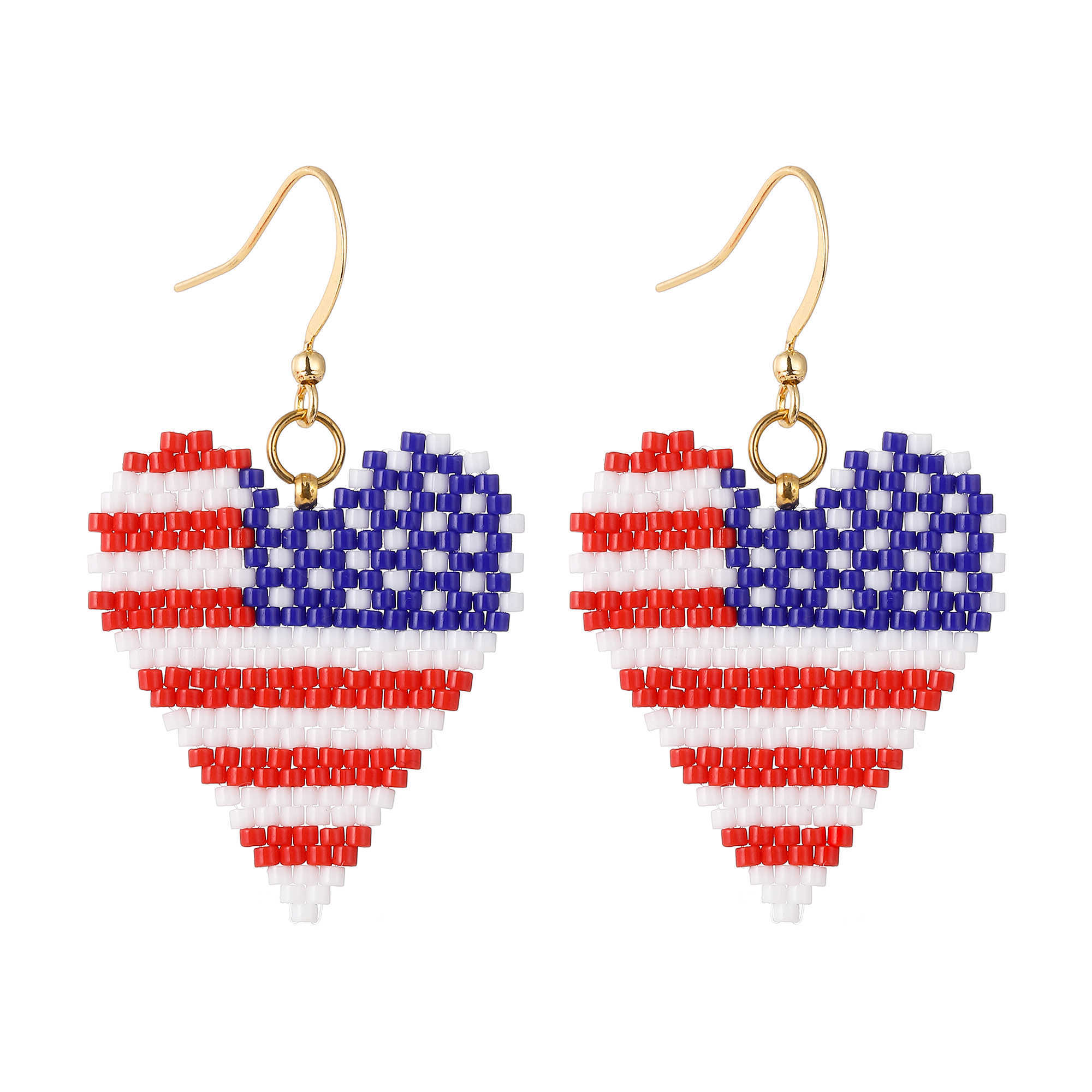 

Beaded Drop Patriotic Earrings for Women American Flag 4th of July Handmade Colorful Bead Bohemia Q0709