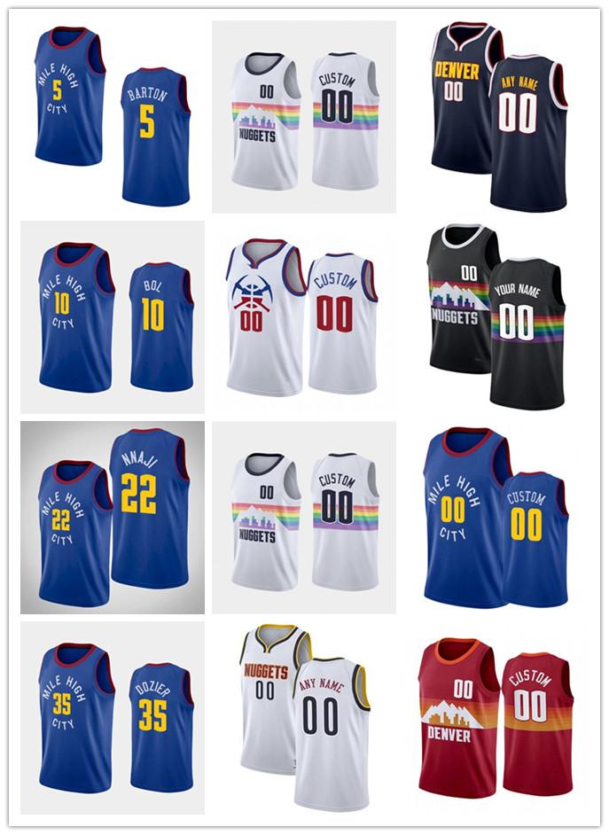 

Men Womens Youth 22 Zeke Nnaji 10 Bol Bol 35 PJ Dozier 5 Will Barton Custom Black white Red Navy blue Basketball Jerseys, Colour