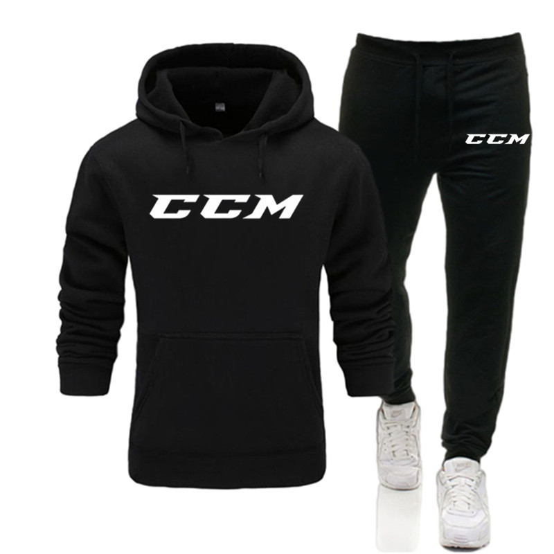 

Men Ccm Tracksuit Casual 2 Pieces Sets Sweatshirt Hooded+sweatpants Print Sportswear Mens Clothes Jogger Sport Suit, Gray