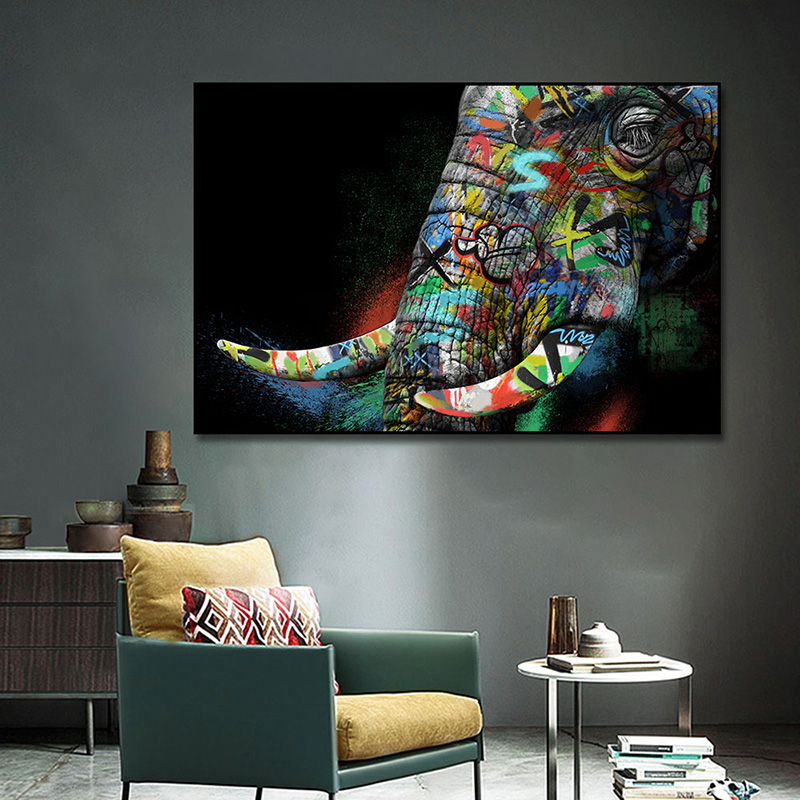 

Colorful Elephant Street Graffiti Wall Art Canvas Prints African Animal Canvas Paintings for Living Room Decoration No Frame