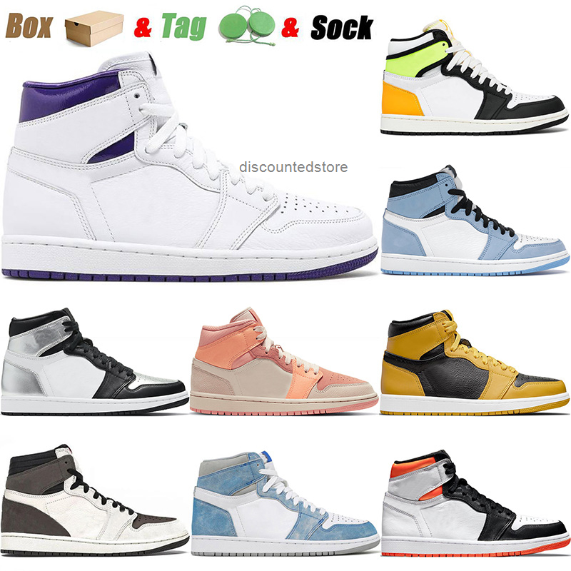 

Basketball Shoes 1 1s Court Purple Men Women Jumpman University Blue Pollen Atomic Orange Pink Quartz Hyper Royal Light Smoke Grey Trainers, D35 high unc patent 36-47