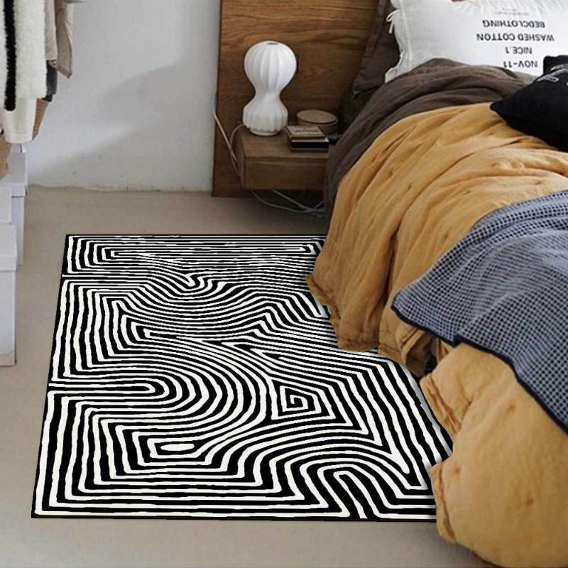 

Carpets Fashion Abstract Modern Black And White Geometric Curve Striped Living Room Area Rugs Bedroom Kitchen Bathroom Floor Mat