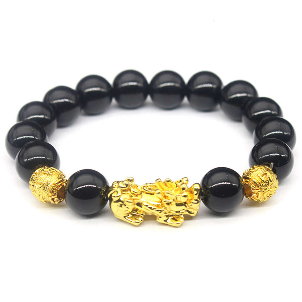

3d hard imitation obsidian color preserving gold taobao gift bracelet for men and women, Black