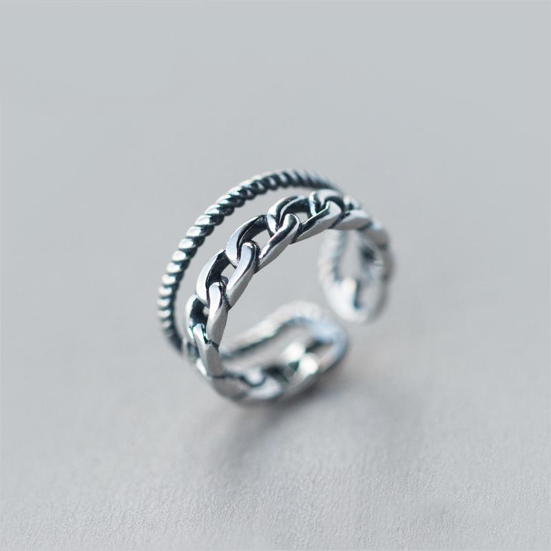 

Cluster Rings MloveAcc Silver Jewelry Decorative Chain Pattern Original 100% 925 Sterling Women Wholesale, Golden;silver