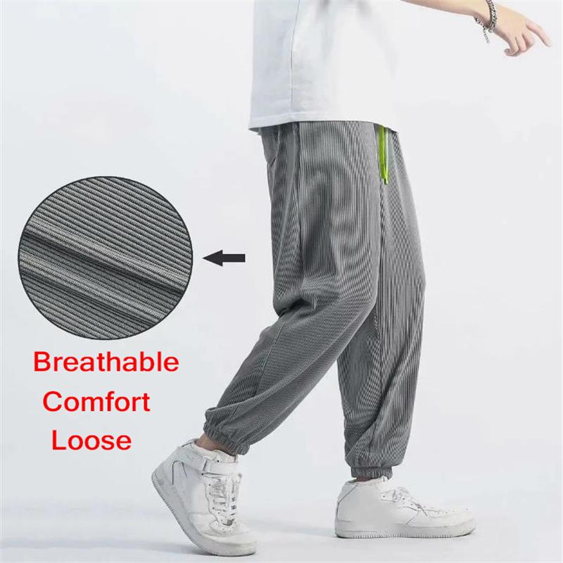 

Men's Pants Cargo Men Summer Ice Silk Drawstring Trousers High Street Youth Man Fashion Baggy Hip-hop Style 2021 Clothing, Black