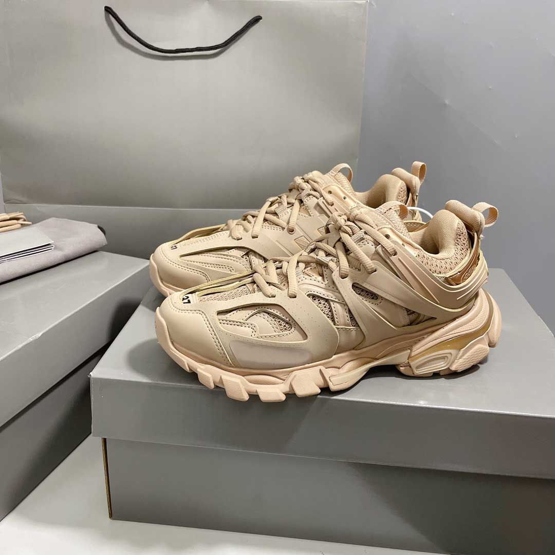 

Men Women Casual Sports Shoes fashion Track 3 Sneaker Beige Recycled Mesh Nylon sneakers Top Designer Couples platform runners trainers shoe with box size 35-45, 36