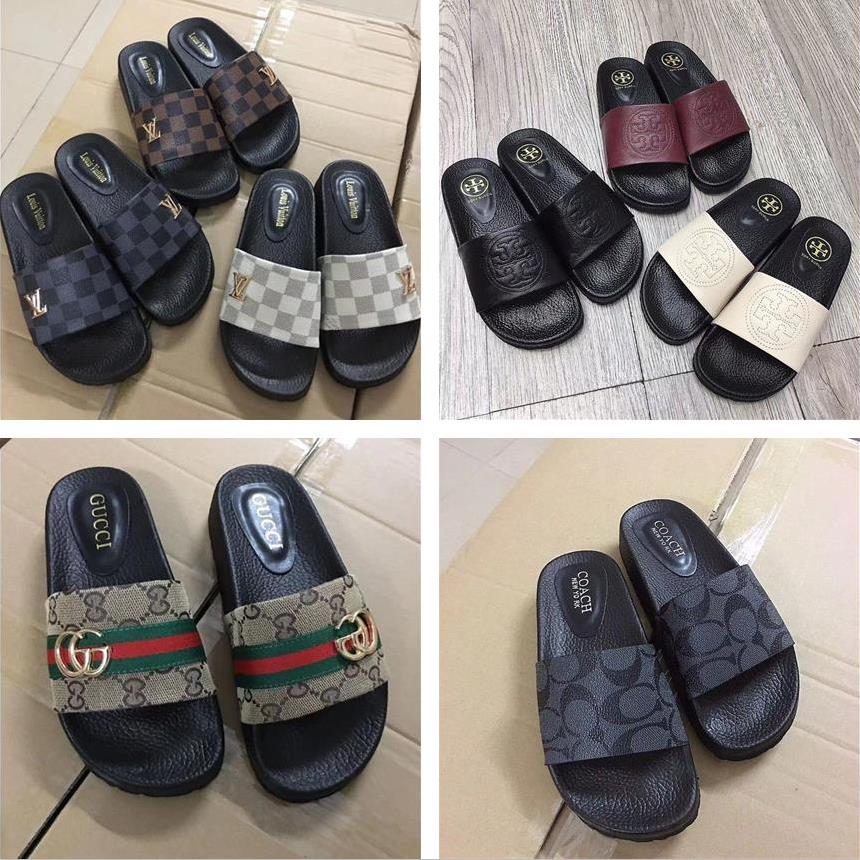 

GGYSLLVLouisVitton Men Women Slippers Beach Indoor Flat Sandals, Black