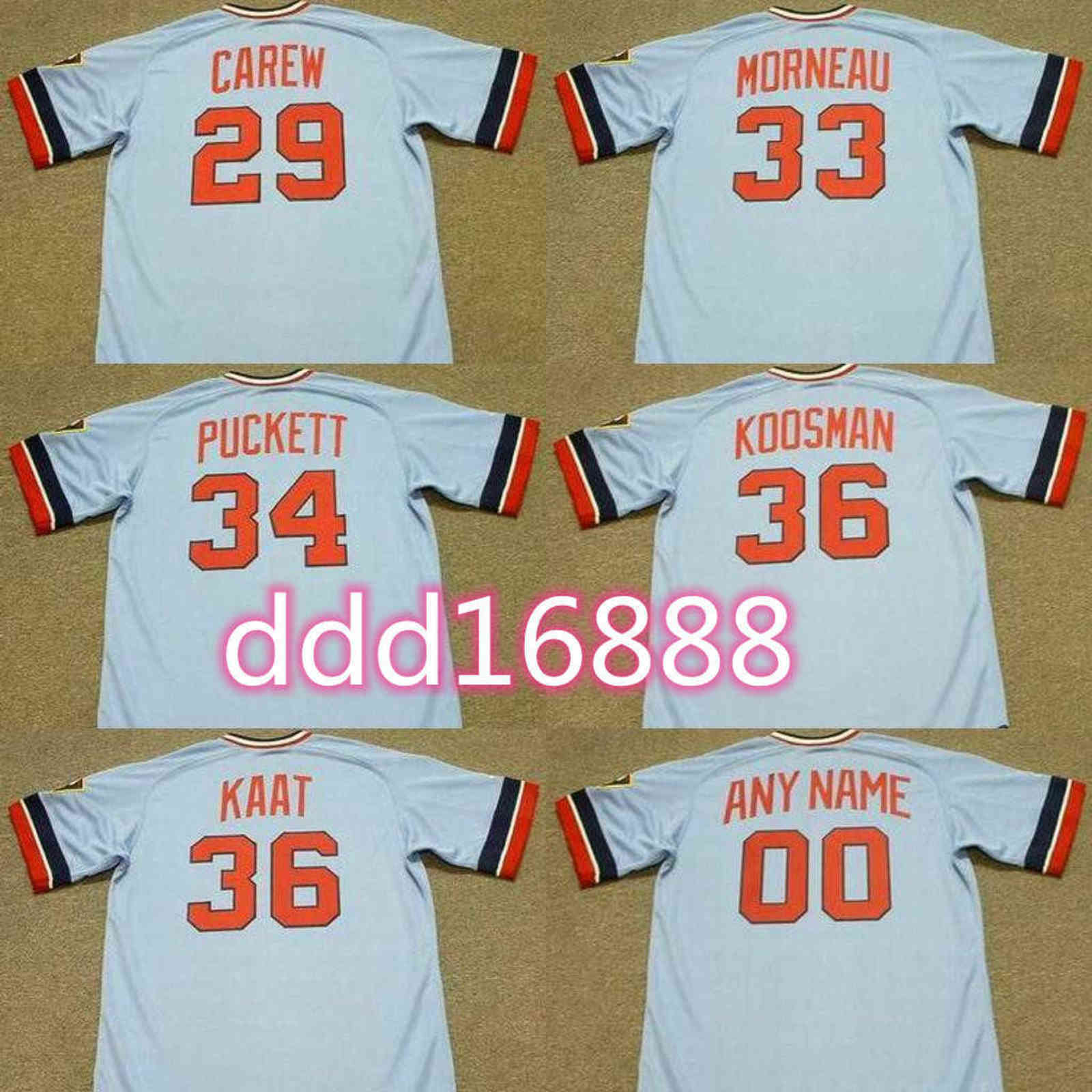 

men Minnesota 29 baseball Jersey ROD CAREW 33 JUSTIN MORNEAU 34 KIRBY PUCKETT JERRY KOOSMAN 36 JIM KAAT