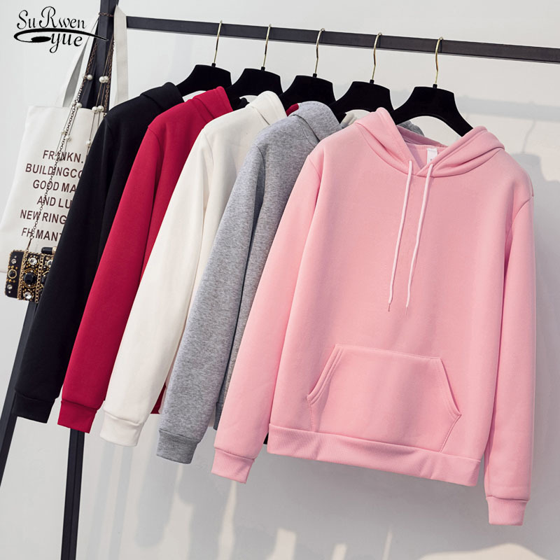 

Autumn Oversize Hoodies Preppy Style Hoodie Sweatshirt Women Pullover Thick Streetwear Velvet Solid Loose Korean Coat 11622 210521, White
