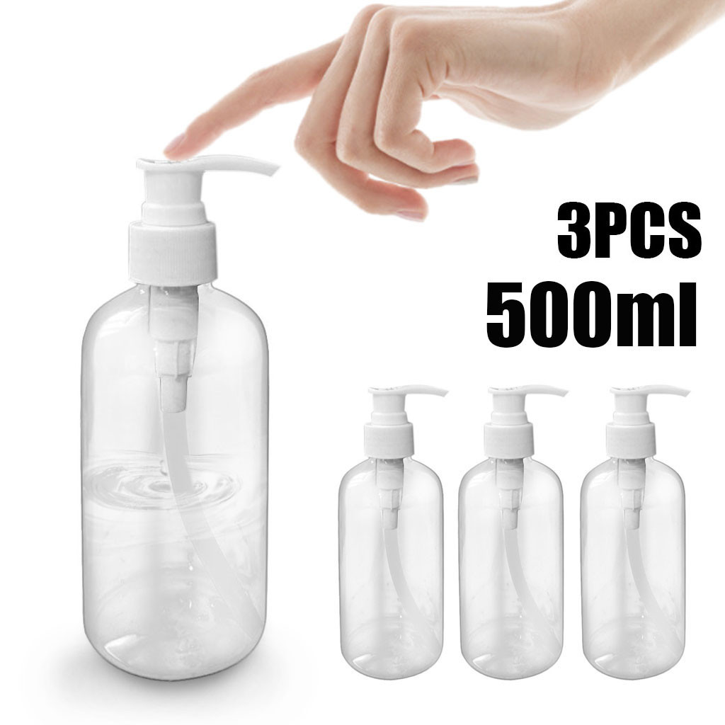3 Clear empty bun spray bottles 500ml portable refillable plastic bottle hand sanitizer alcohol dispenser-image-693528145