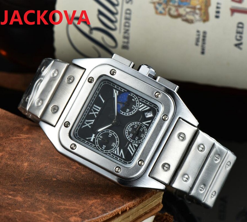 

classic atmosphere full stainless steel quartz mens watches 44mm square roman dial business switzerland President wristwatch, As pic