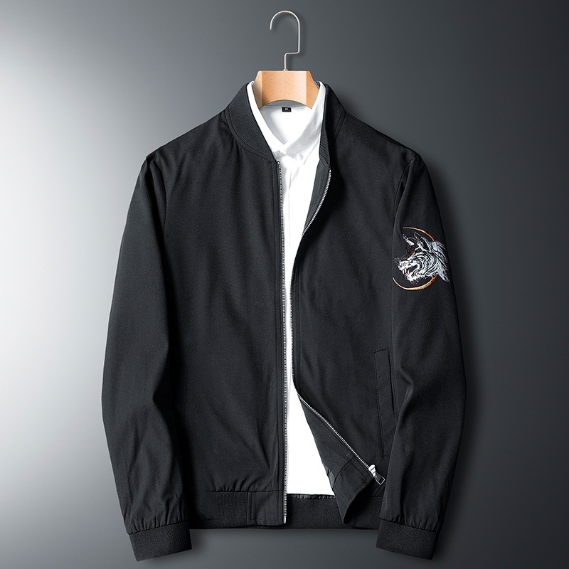 

2021 spring and autumn new large jacket men's fashion man loose Embroidered Baseball suit plus fat casual coat, Black