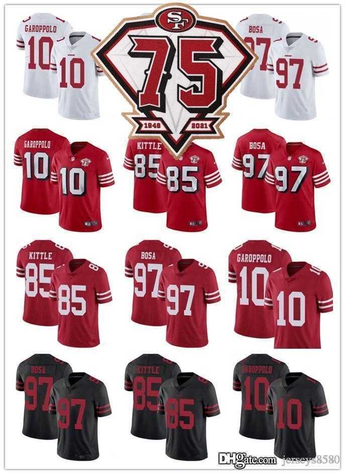 

Men women Youth 75th San Francisco49ersJersey 85 George Kittle 97 Nick Bosa 10 Jimmy Garoppolo Football Jerseys red black white, Color