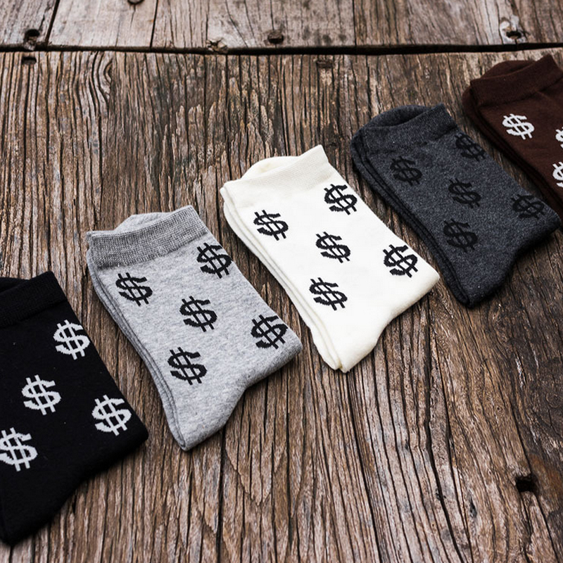 

Men US Dollar Print Cotton Socks Breathable Casual Sport Sock Fashion Hosiery High Quality 5 Colors, Black