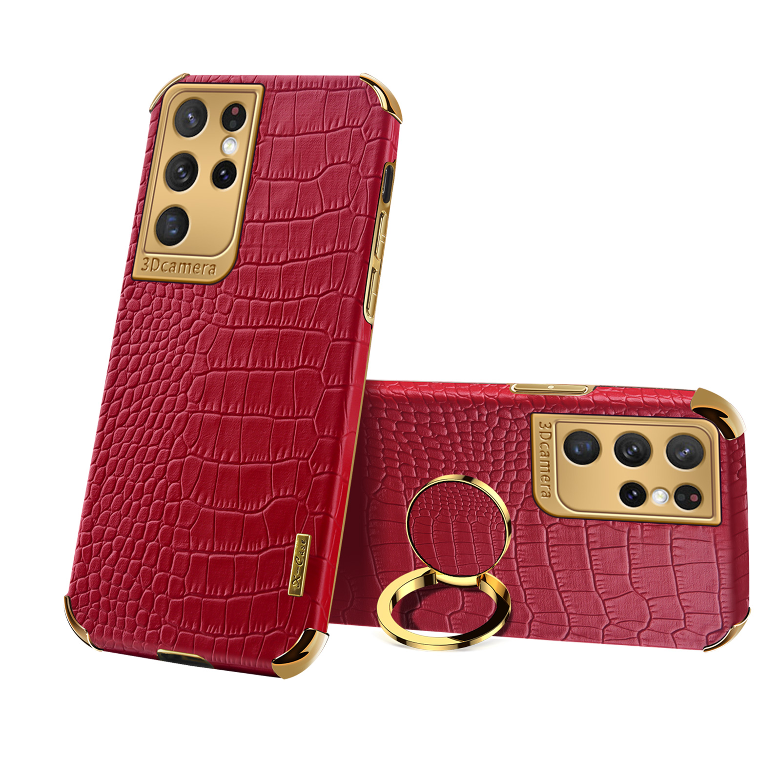 

Luxury Crocodile Texture Leather Phone Case for Samsung A72 A52 A71 A51 A41 A21S A12 5G Metal Ring Holder Cover Shockproof, Yellow