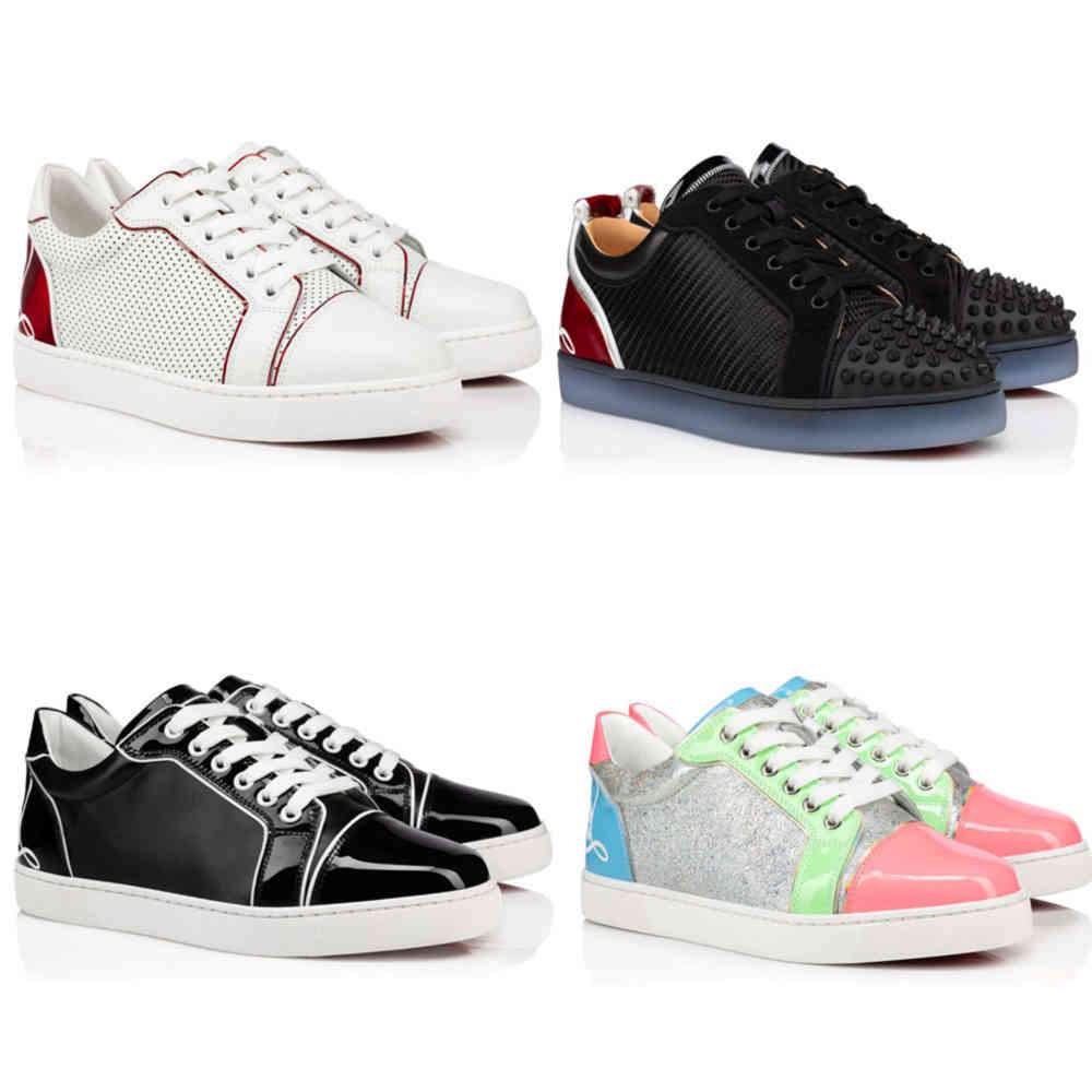 

Classic style Women Casual Shoes Red bottom Sneaker Fun Vieira Flat Spell-color glitter patent leather Junior men low tops trainer yemianbu