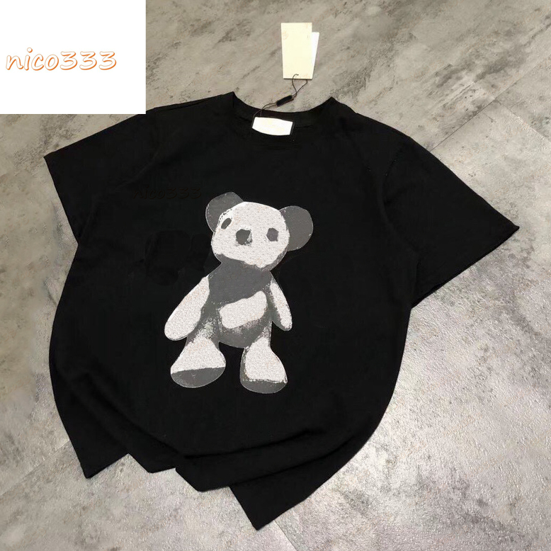 21ss Spring Summer Simple Moss Bear Series T-shirt Men and Women Couple Print Trend Loose Hedging Cartoon Pattern Urban Casual Round Neck Short S-image-705576208