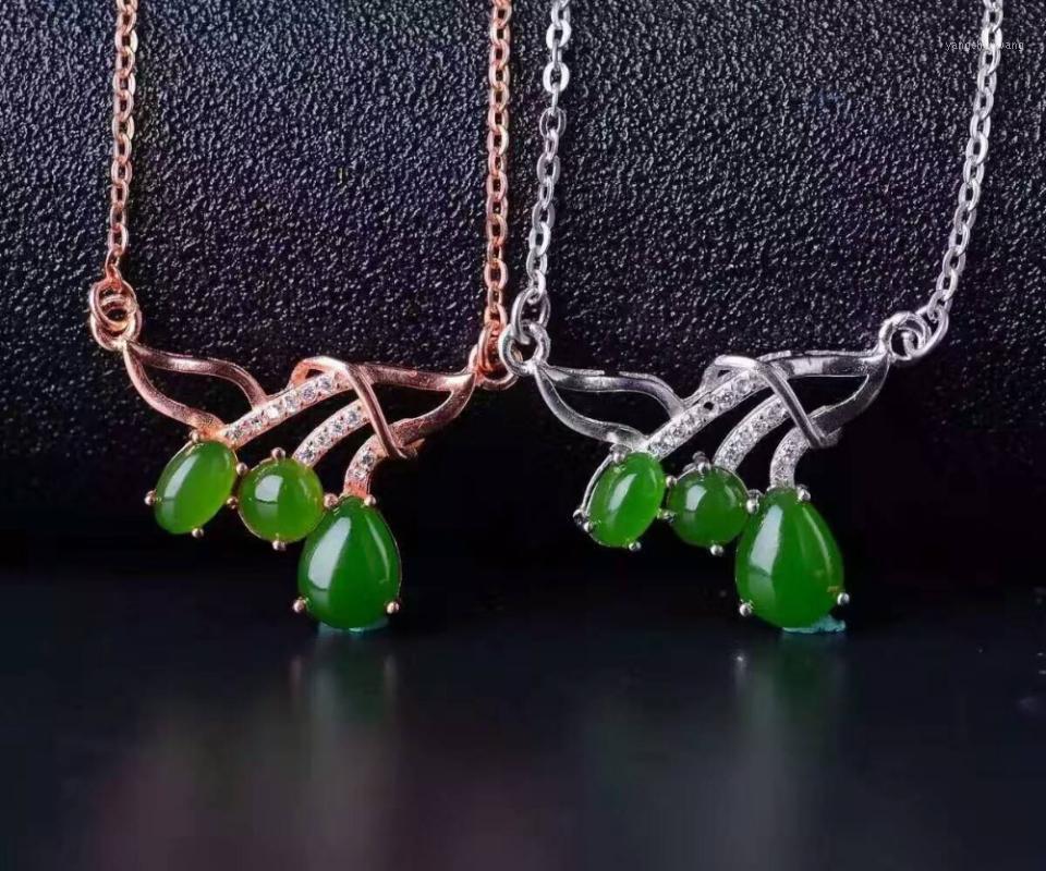 

Natural Green Jasper Necklace Gemstone Pendant S925 Silver Women Child Fashion Irregular Personality Jewelry Chains