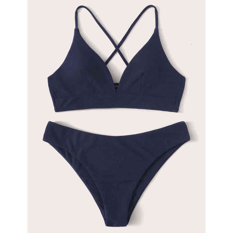 Solid Spring One Shoulder Lace Up Split Swimsuit Sexy Low Waist Triangle Bikini-image-678642372