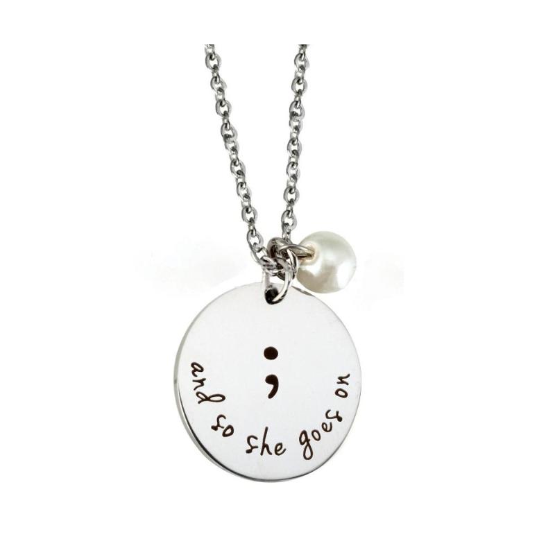 

Pendant Necklaces And So She Goes On Semicolon Necacek Stainless Steel Imitate Pearl Semi Colon Inspirational Neckalce For Women Girls Gifts