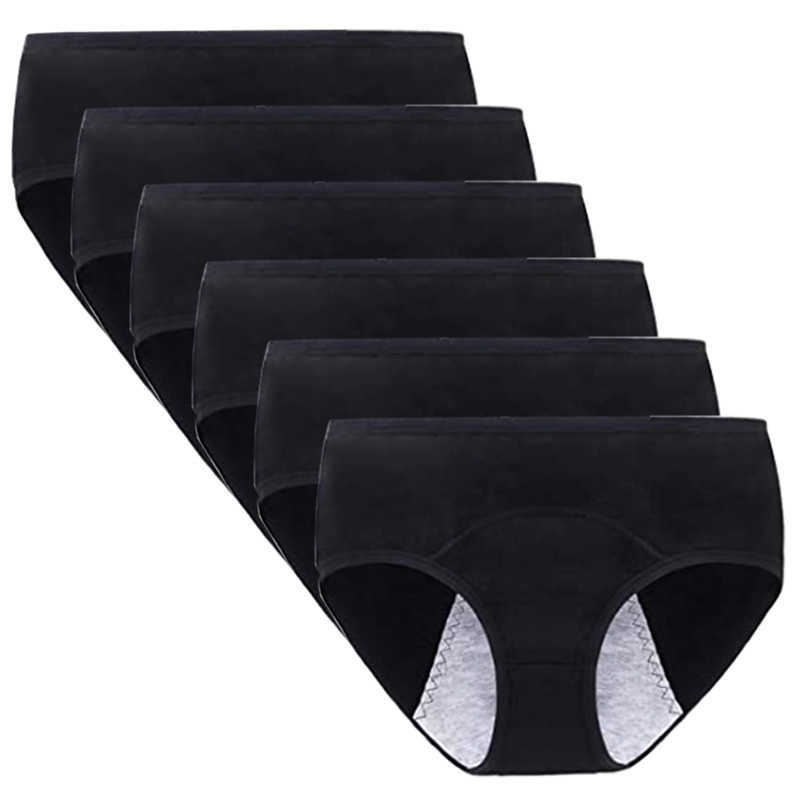 

6 Pcs Menstrual Panties Women Cotton Leak Proof Period Briefs Lingerie Ma'am Sexy Comfortable Physiological Underwear Absorb 211021, 6 pcs black