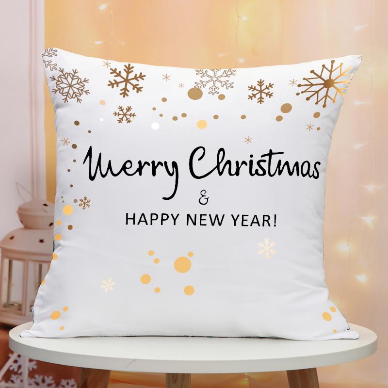 

Pillow Case Merry Christmas Bronzing Throw Happy Year Gold Stamping Print Cushion Covers Modern Home Decor Car 45x45cm