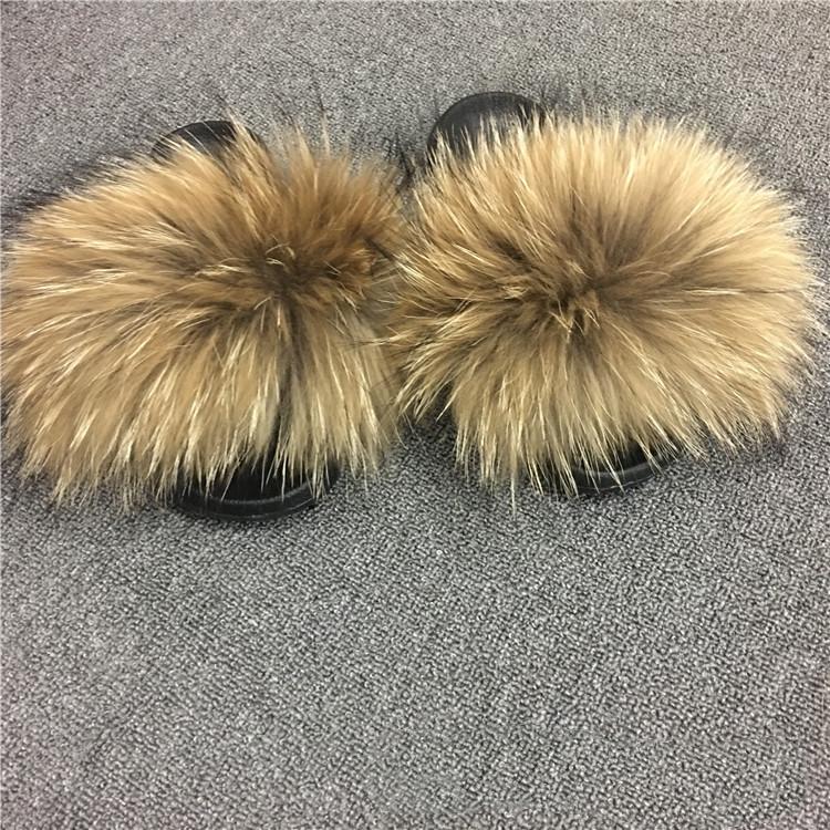 

Slippers Summer Woman Slides Fluffy Real Hair Flat Non Slip Indoor Flip Flops Mujer Casual Furry Beach Sandals, Black