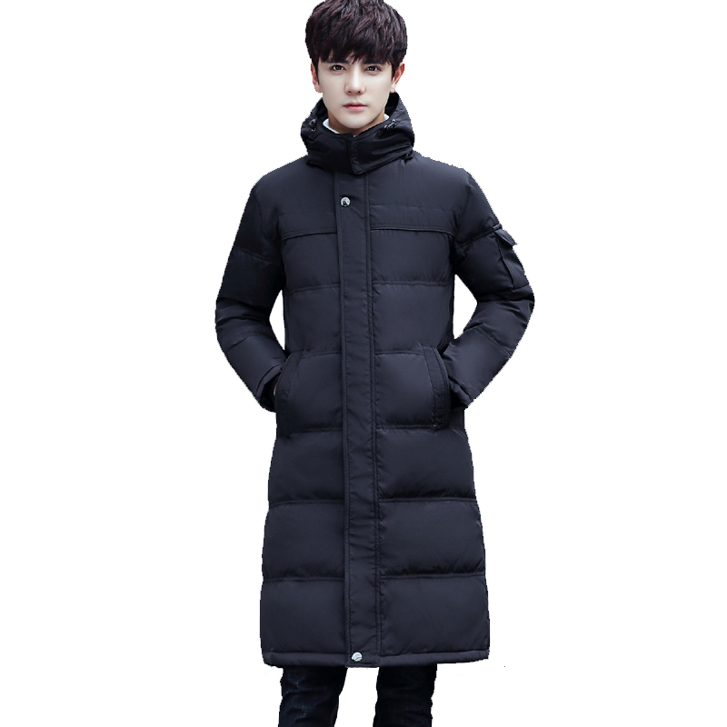 

New winter jacket men 70% white duck down Long jacket hooded parka mens down jacket thickening outerwear jackets coat, Black