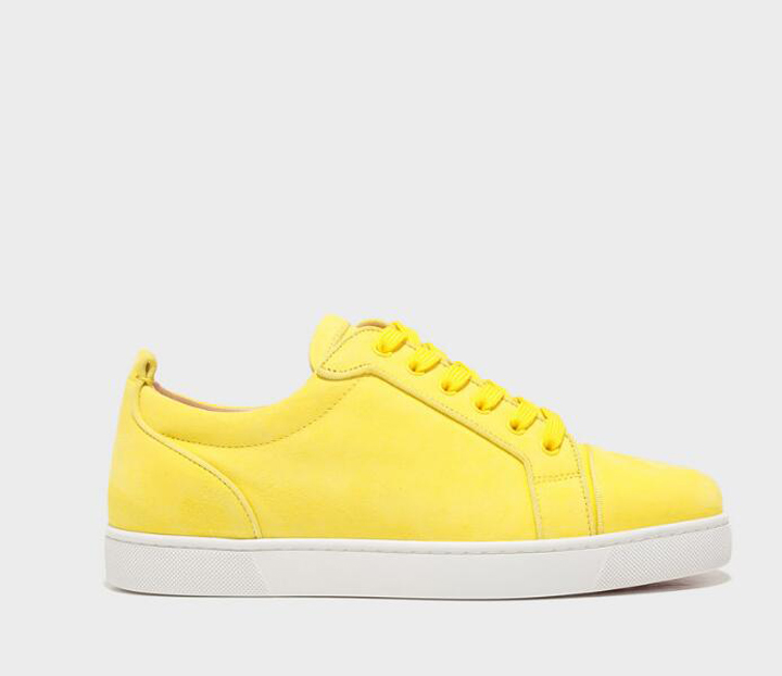 

Nice quality Men's Casual Shoe sneakers Low tops flats Junior Orlato Yellow suede leather,luxury paris sports skate board flat lace-up redsoles rubber trainers