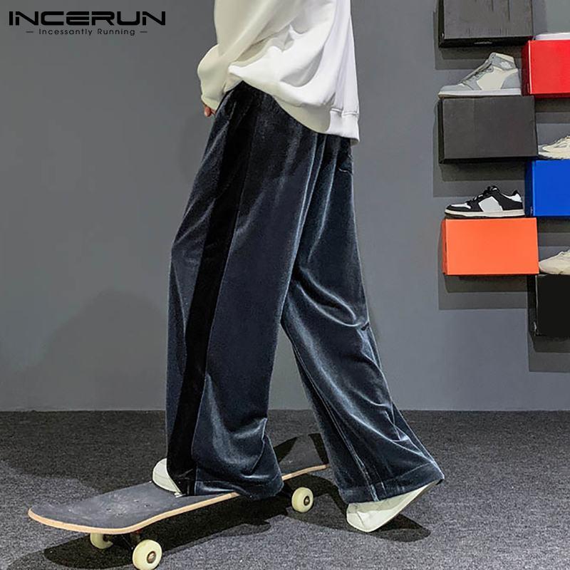 

Men's Pants INCERUN Wide Leg Pantalons Loose Comeforable Long Elastic Waist Patchwork Casual Streetwear Trousers S-5XL 2021, Black