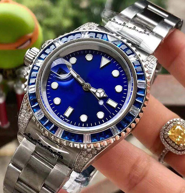 

Fine men's watch 316 stainless steel case / strap coated glass colored red diamond bezel automatic mechanical movement diameter 43mm, Slivery;brown