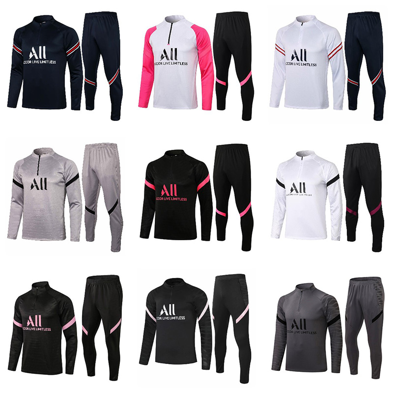 

Paris 2021 2022 adult kit Long sleeves soccer jacket uniforms tracksuits MESSI MbappÃ© sergio ramos jerseys 21 22 train football coat trainin, Gray