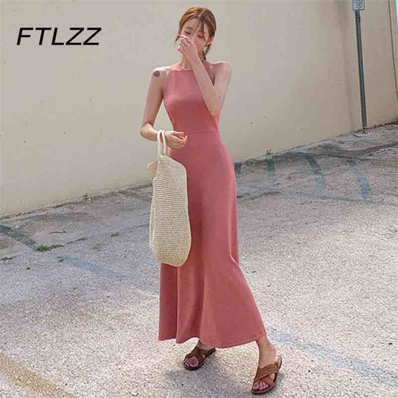 

Women Long Dress Summer Sleeveless Slim A Line Modal Casual es Ladies Fashion Bodycon Vestidos 210602, Pink