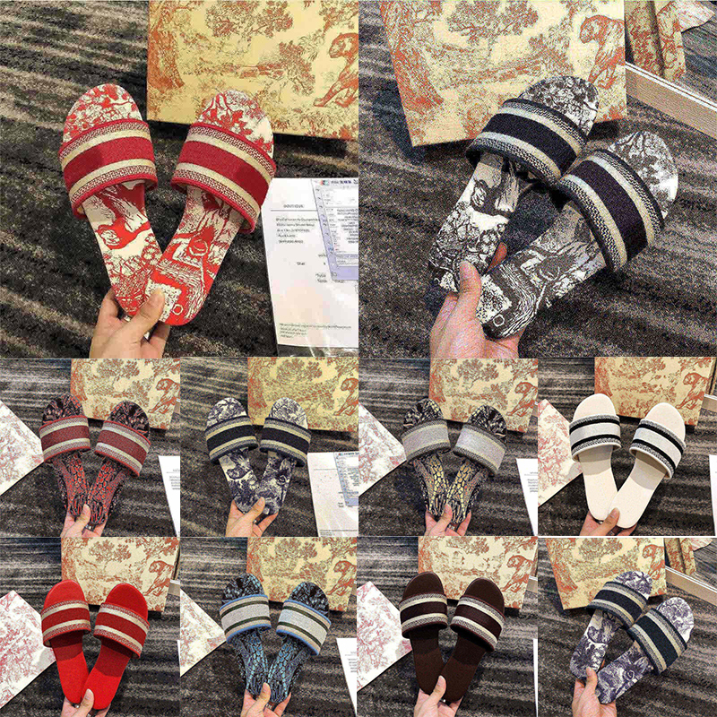 

Women for Slippers Summer Rubber Sandals Beach Sliders Scuffs Indoor Shoes Designer Canvas Cross Woven Outdoor Peep Toe Woody Casual Slipper Letter Stylies Shoes, Need box
