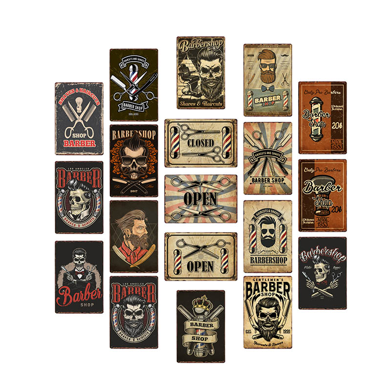 

hohappyme Vintage Barber Shop Metal Signs Barbershop Poster Bar Pub Retro Plaque Haircut and Shave Beard Iron Plates 20x30 cm
