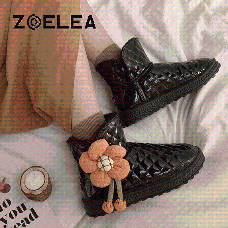 

Boots Black Fur Solid Snow Boot For Women Ankle Shallow Cotton Shoes Plush Winter Keep Warm 2021 EVA