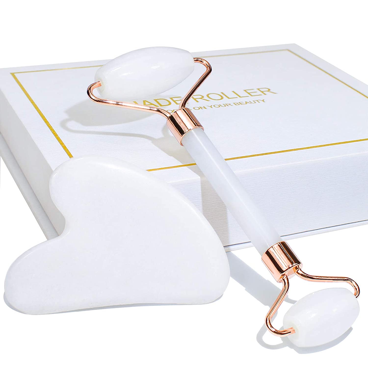 

Jade Roller & Gua Sha Set Works on Face and Eyes, Contribute to Puffiness, Wrinkles with Tensions of Your Body