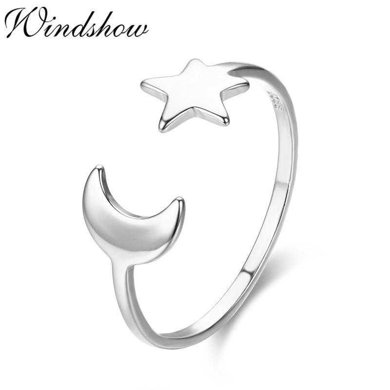 

Cluster Rings Cute Pure 925 Sterling Silver Moon And Star For Women Girls Jewelry Finger Toe Anillos Bague Argent Aneis Bijoux Anillo, Golden;silver
