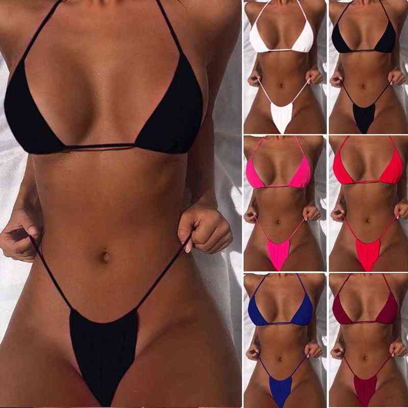 

Womens Swimwear Sexy Micro Bikini Sets Thong Triange Swimsuit Brazlian Bathing Suit Summer Solid Beachwear Biquini Dropshipping 0119, White;black