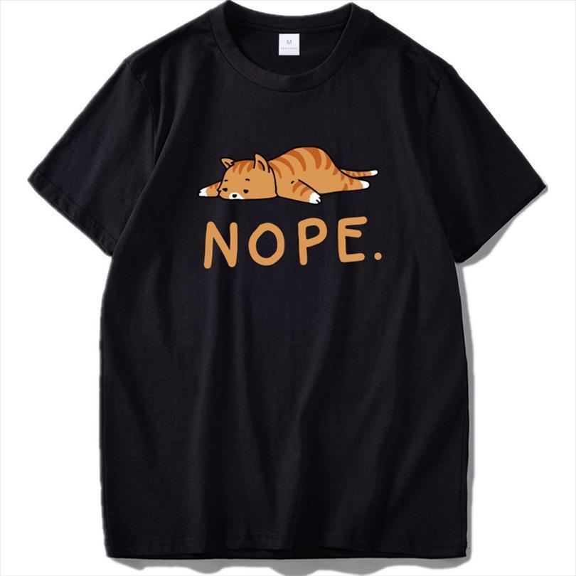 

cat nope lazy cartoon cotton mens t shirt soft summer printed tee humor cute, White;black