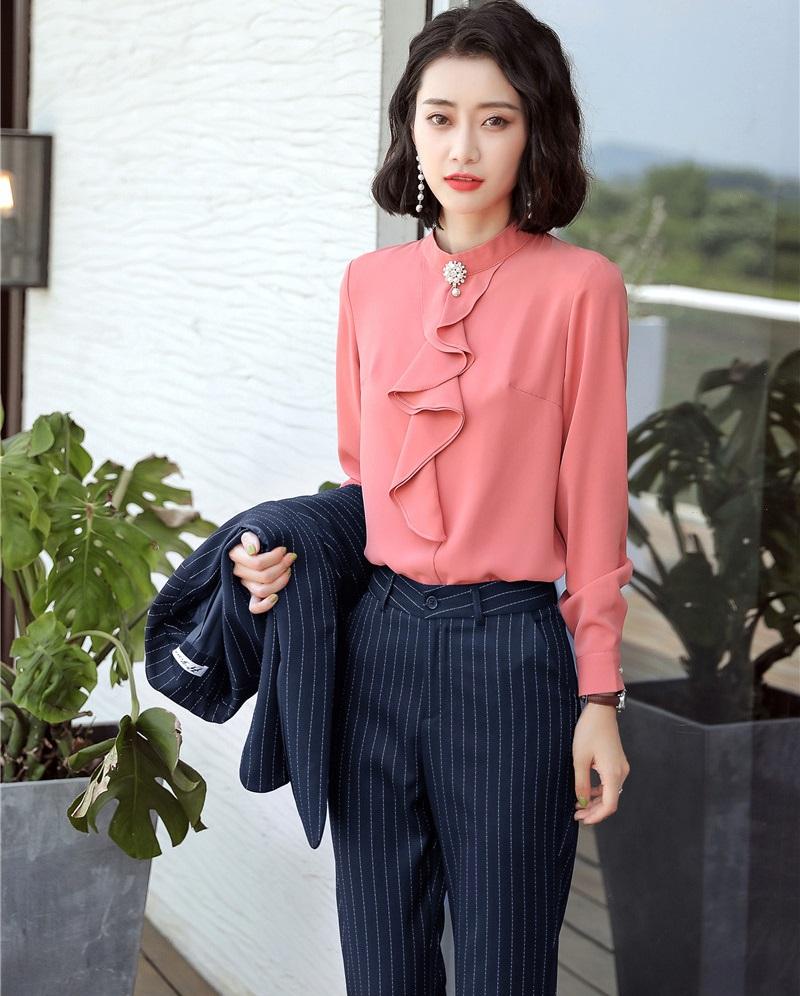 

Women' Suits & Blazers Formal Uniform Designs Pantsuits With 2 Piece Blouses And Pants For Women Office Ladies OL Styles Trousers Sets, Orange