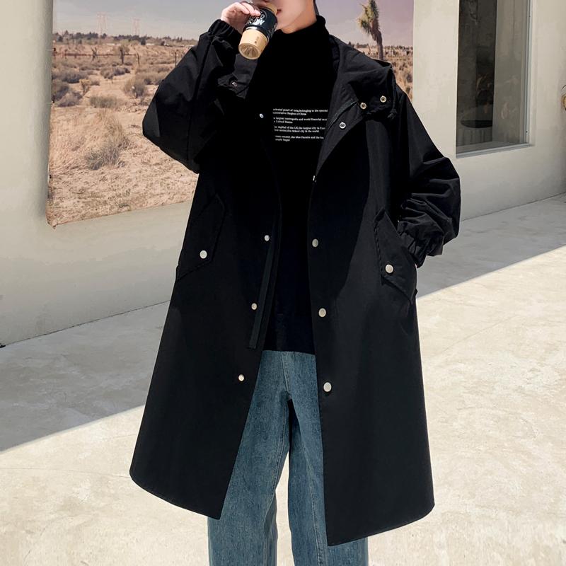

Men' Trench Coats Men Coat Business Windbreakers Solid Color Long Fashion Autumn Hooded Outwear, Khaki