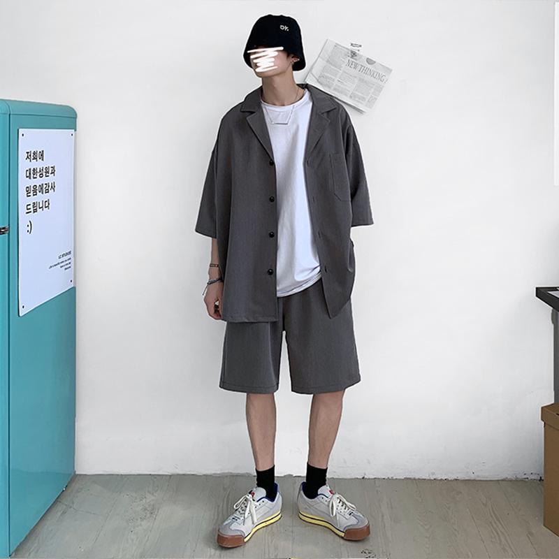 

Men's Tracksuits Two Piece Summer Youth Net Red Loose Suit Ins Casual Fashion Short Sleeve Shorts, Black