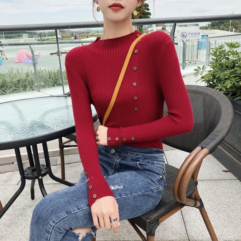 

Women's Sweaters Womens Slim Long Sleeve Knit Sweater Pullover Tops Half Turtleneck Bottoming Shirt, White;black