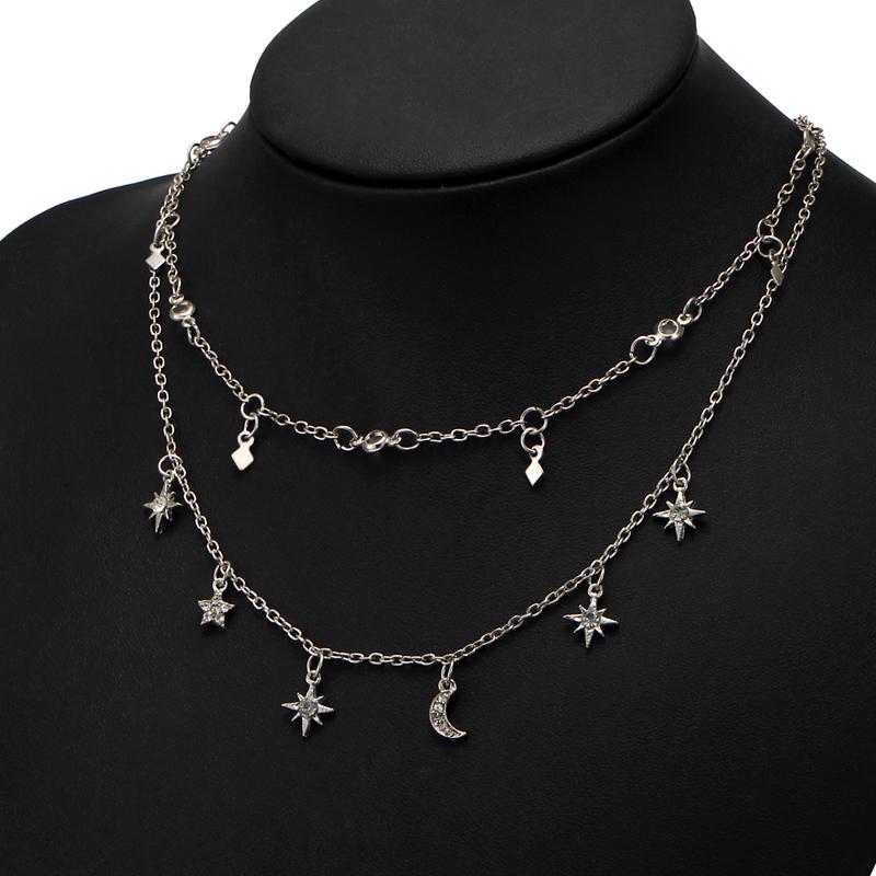 

Chokers Fashion Collar Costume Jewelry Star Moon Multi Layer Pendant Necklace For Women 2021 Bohemian Flower Necklaces Vintage