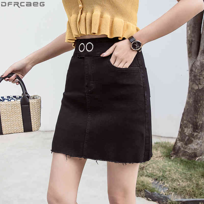 

Casual Dresses Fashion Black White Pink Women Denim Skirts Summer Kawaii Mini Skirt High Waist Stretch Saia Jeans Button A-line La, Sky blue