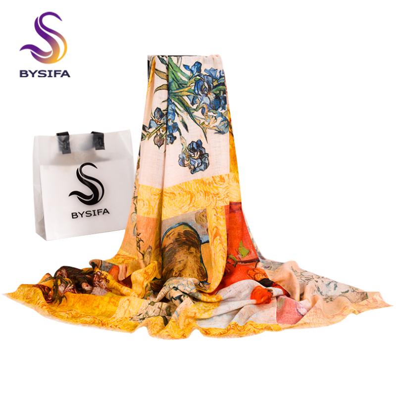 

[BYSIFA] Ladies Wool Scarves Shawl Foulard Winter Fashion Accessories Women Brand Oil Painting Long Cashmere Scarf 190*75cm Bandanas