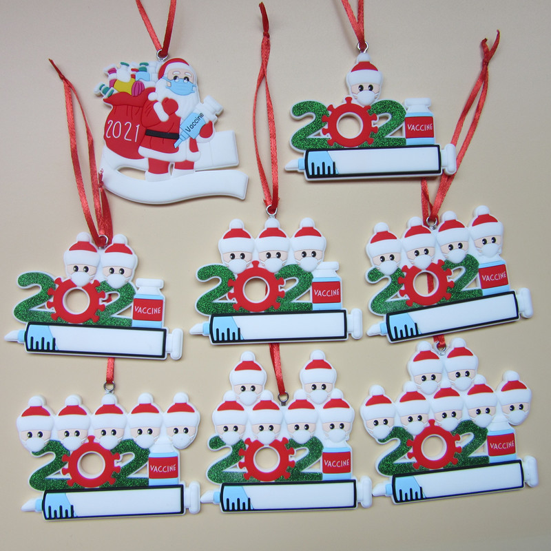 

Quarantine Christmas Tree Ornaments 3D Pendant Decorations Santa Claus With Mask Hanging Decor Xmas Gift Writable Figurine Ornament JY0653